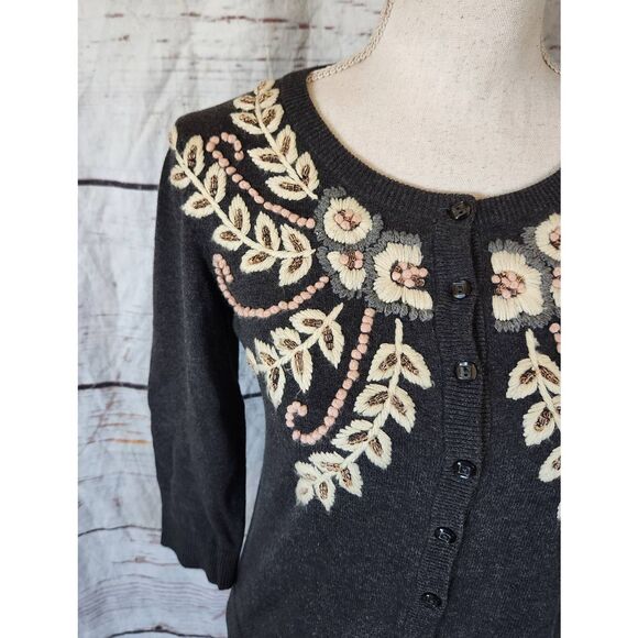 Anthropologie Tabitha Fanned Vines Embroidered & Beaded Cardigan Size Small - Picture 4 of 5